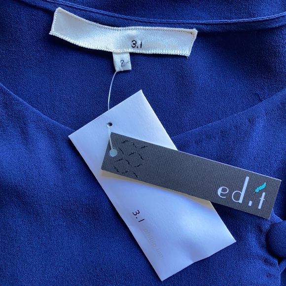 NWT Vintage 3.1 Phillip Lim Blue Silk Blouse Sz 2 - Picture 4 of 5